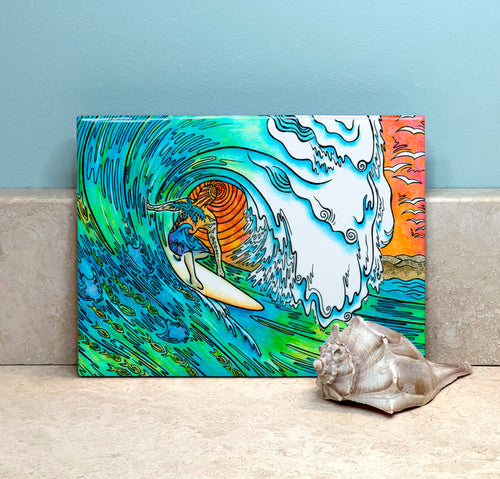 Sunset Surfer Ceramic Tile