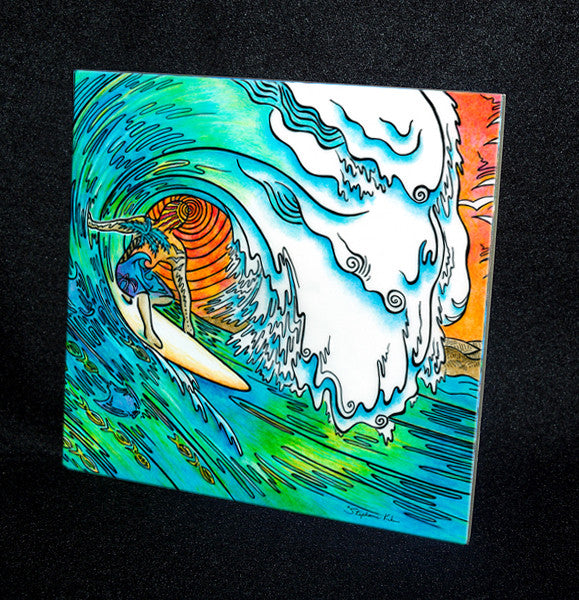 Sunset Surfer Ceramic Tile